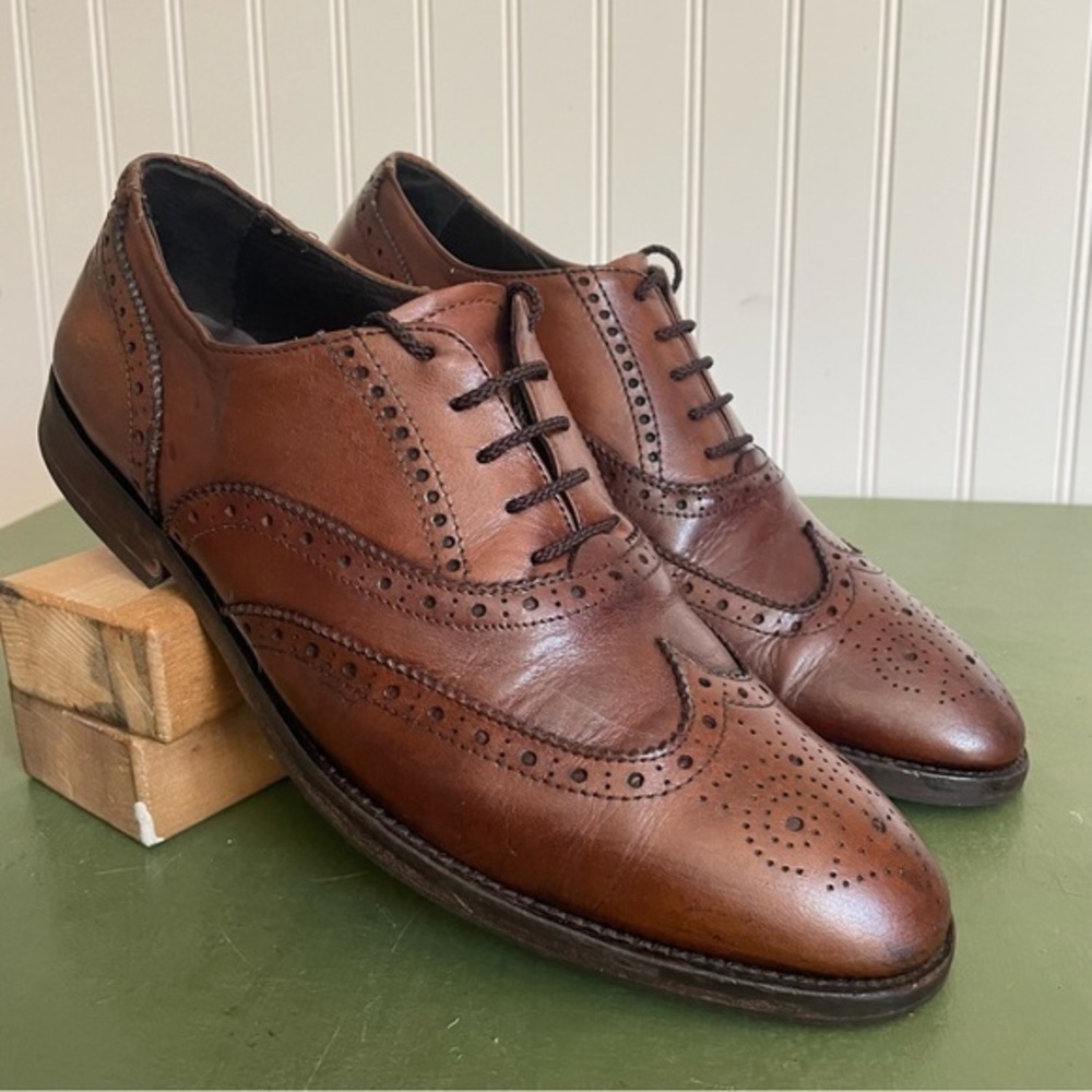 To Boot New York Adam Derrick Wingtip Brogues in Deep Cognac Leather *Italy*